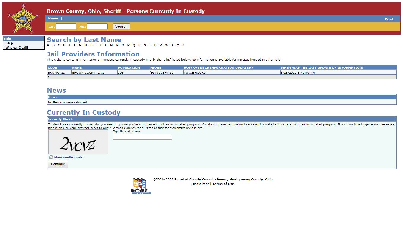 Brown County, Ohio, Sheriff - Persons Currently In Custody